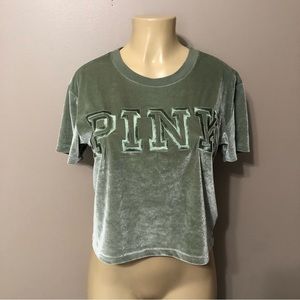PINK By Victoria’s Secret Green Velour NWT Crop Top Short Sleeve Size Small